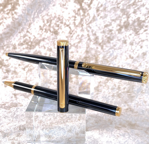 Vintage Dunhill Ballpoint & Rollerball Pen Gemline Black Lacquer Set of 2