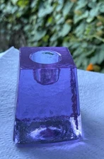 Fire and Light Lavender Candle Stick Holder Recycled Glass 2-1/4 “signed!