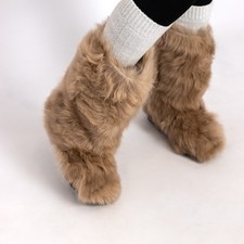 Beige real toscana fur high womens boots,mouton eskimo winter boots for women