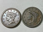 1844 & 1838 USA Large Cent pair mid grade pieces nice coins