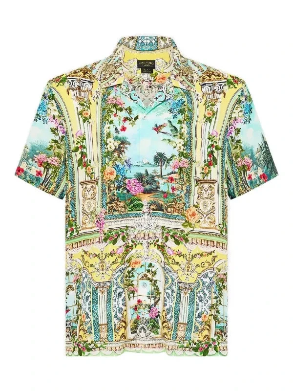 HOTEL FRANKS CAMILLA Button Shirt Mens Large Blue Yellow TOPKAPI PALACE $295