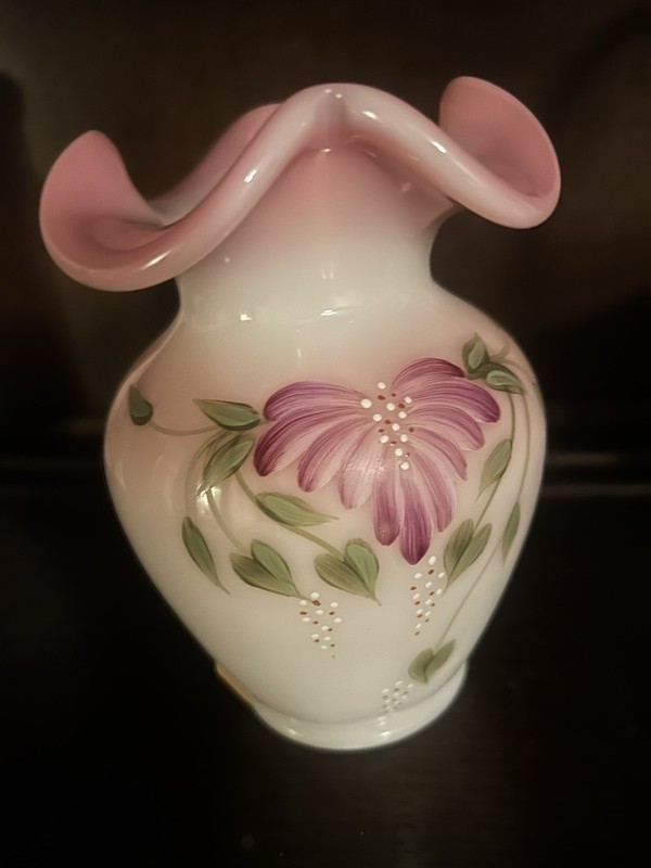 Fenton Art Glass Honor Collection Hand Painted Rosalene Vase