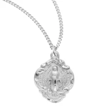 Sterling Silver Fancy Baroque Style Miraculous Medal Pendant Necklace, 18" Chain