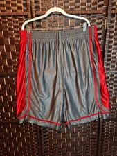 90s Aeroline Shiny Silky Dazzle Shorts Mens 2XL Red Silver Basketball Y2K Baggy