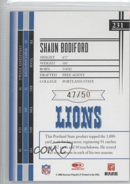 2006 Leaf Limited Rookie Bronze Spotlight /50 Shaun Bodiford #231 Rookie RC - Image 2 of 2