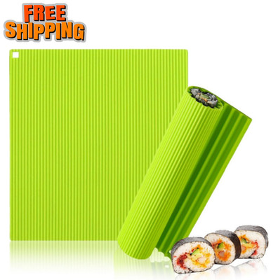 Silicone Sushi Making Kit, 8.6x7.8 Inch Non-Slip Sushi Rolling Mat for Beginn...