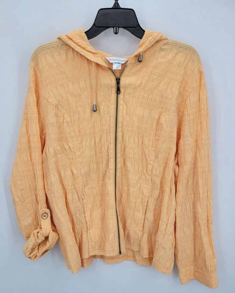 Christopher & Banks 连帽衫女式 XL 橙色褶皱拉链标签袖口袋 — 第 3/4 张图片