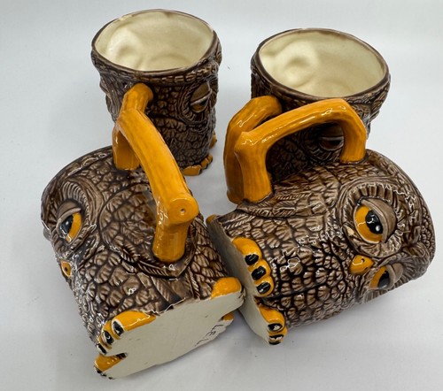 5 Pcs Vintage Sleepy Owl Mugs With Creamer Double Sided Tree Branch Handles READ - Imagen 3 de 14