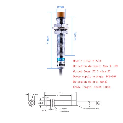 M8 Inductive Proximity Switch Metal Sensor NONC DC12-24V AC110-220V LJ8A3-2-Z/DX - Picture 2 of 5