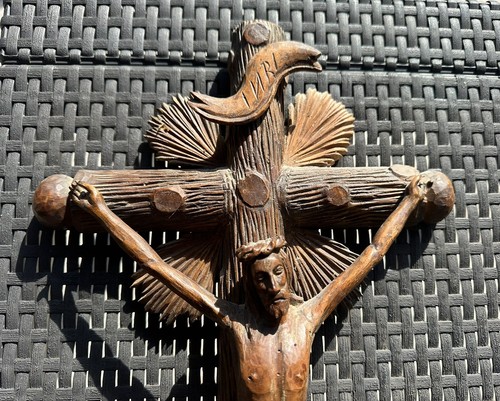 IMPORTANT WOODEN CHRIST FOLK ART SCULPTURE XVIII - 19TH RELIGIOUS OBJECT C6 - Picture 2 of 5