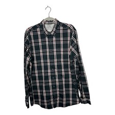 Eddie Bauer Shirt Mens Large Tall Classic Gray Red Plaid Button Down Long Sleeve