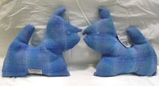 Pair of Blue Harris Tweed Scottie Dog Shaped Cushions with Lavender Filling