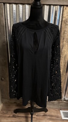 Winston White Lacey Back Black Blouse Top Lace Sleeves Whimsigoth Witchy Romance