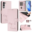For Fujitsu Arrows We2 Plus Smile Embossing RFID Leather Phone Case Cover Shell