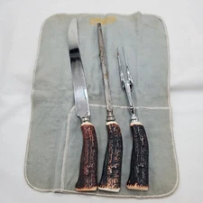 Vintage Sheffield Everbrite Faux Antler 3pc Cutlery Carving Set Made in England