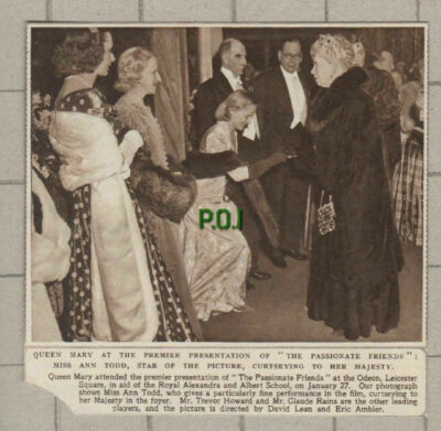 C209) Queen Mary Miss Ann Todd Odeon Leicester Square London - 1949 Clip