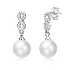 Silver Plated Infinity Pearl Drop Earrings Created with Zircondia® Crystals