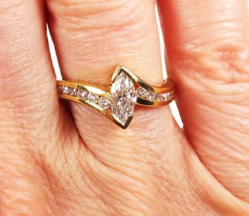 1Ct Marquise D/VVS1 Moissanite Solitaire Engagement Ring 14K Yellow Gold Plated - 第 1/6 張圖片