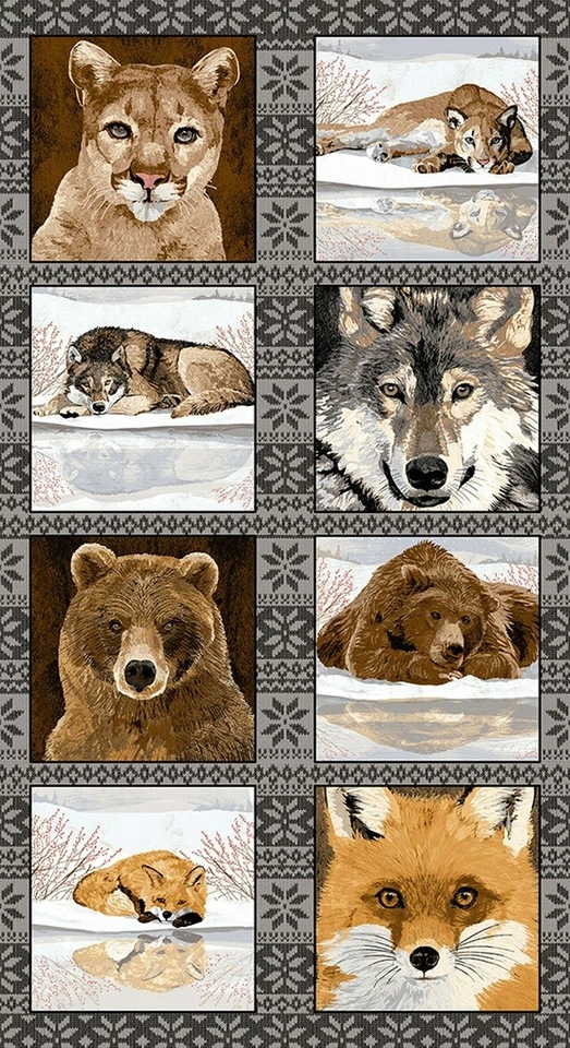 2  2/3 Yd Andover Reflections Wild Animals Outdoors Bear Wolf  Cotton Fabric  - Image 2 of 2