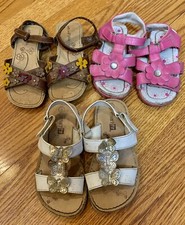 Melrose Kids Girls Shoes-GUC-Size 9 Flower Butterfly Gold White Pink Sandals LOT