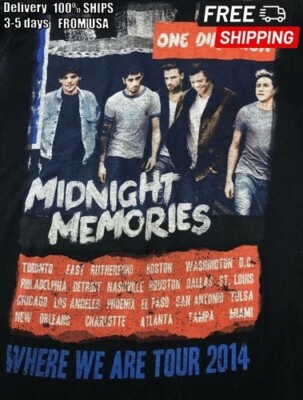 One Direction MIDNIGHT MEMORIES Where We Are Tour 2014 Black All Size Shirt