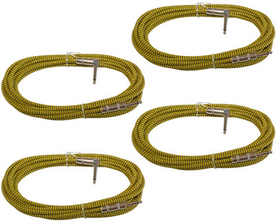 4 pack 20 ft foot Right Angle to Straight woven shielded guitar patch cord cable