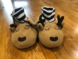 Gymboree Unisex Toddler Boy Girls Size 11/12 Brown Antler REINDEER SLIPPERS 