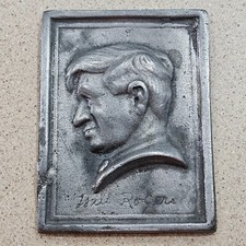 Will Rogers Portrait 3.5 Inch X 4.5 Inch Metal Rectangular Medallion Paperweight