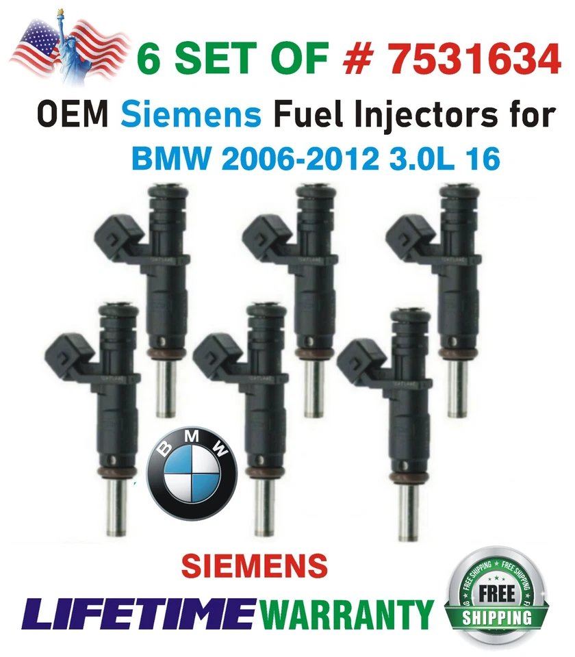 x6 NEW GENUINE OEM SIEMENS Fuel Injectors for 2006 BMW 330i 3.0L I6 #7531634 - Image 2 of 4