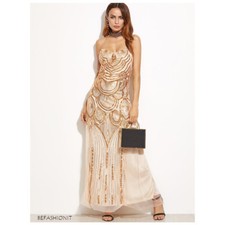 Abito Vestito Lungo Donna Sera Cerimonia Elegante Paillettes Strass Matrimonio