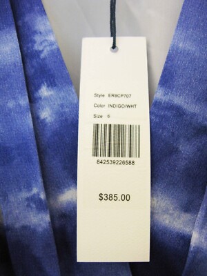 Robe ADAM En Soie Imprimé Cravate Indigo Bleu Et Blanc - Taille 6 (M) - Ceinturée - Neuf Avec étiquettes - Prix Retail 385$