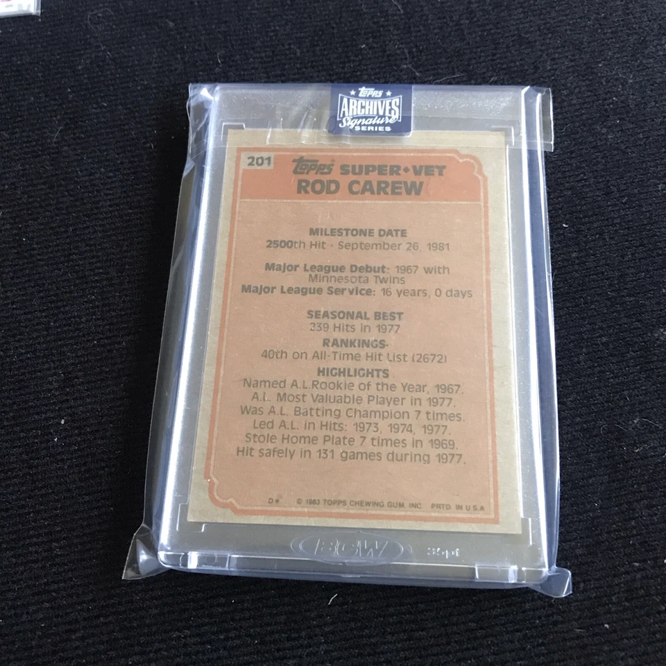 Rod Carew 2018 Topps Archives 1983 Topps Super Veteran Auto #3/5 - Image 2 of 2