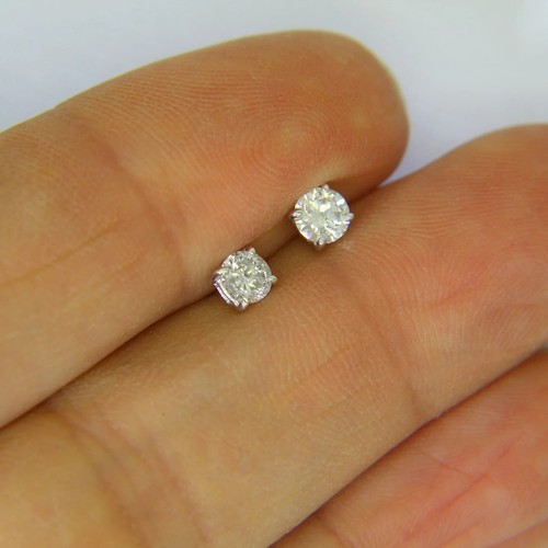 Screw Back 14K White Gold Round Cut Natural JK/I1-I2 Diamond 0.5Ct Stud Earrings - Picture 5 of 12