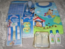 Blue Baby Blanket Booties Bib Pacifier Holders Nasal Aspirator Shampoo NEW! 