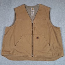 Carhartt Sandstone Vest Men 2XL Camel Brown Duck Canvas Sherpa Lined V26