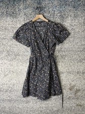 Madewell Dress Womens Small Black Floral Wrap Short Sleeve Cotton Mini Summer