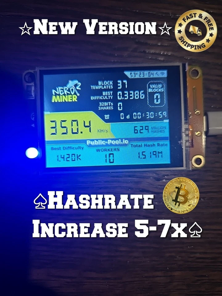 ESP32 Nerdminer V2-Upgraded Fullscreen! Bitcoin Solo Lottery Nerd Miner (No Case)