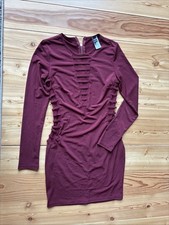 Women’s Bodycon Dress With Mesh Paneling. Maroon. Size Medium.