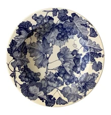 VTG La Primula SRL Fruit Salad Bowl Grapes & Leaves Italian Ceramic Round Blue