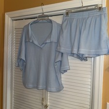 2 Piece Blue Short Loungewear Set Size L