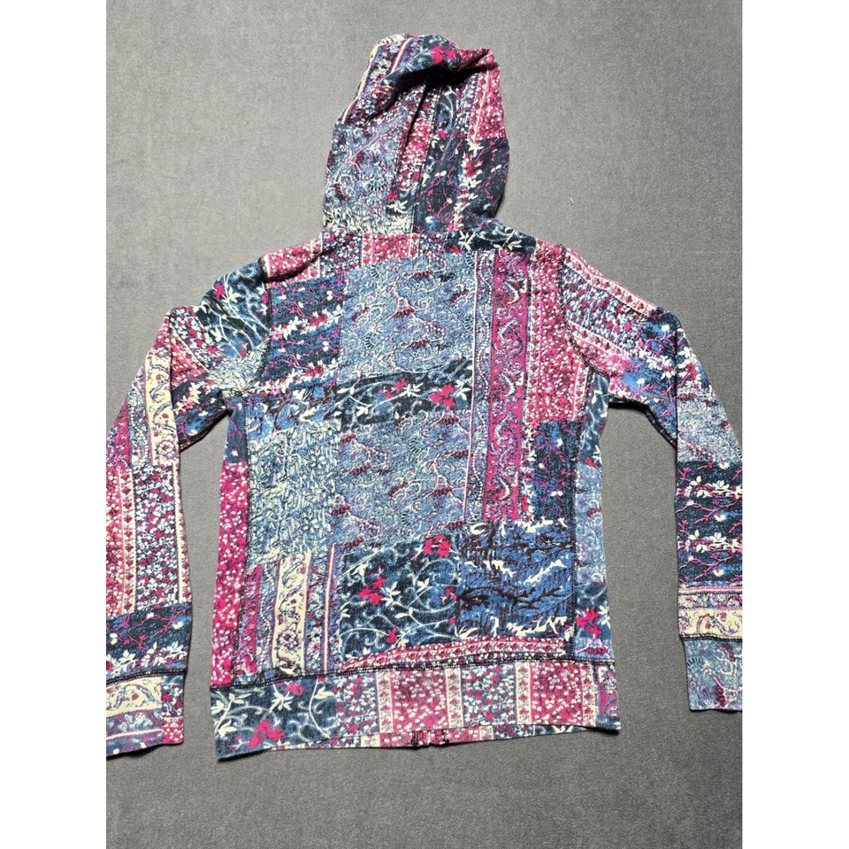 Lucky Brand Floral Patchwork Print Full Zip Up Hoodie Jacket Size M 90s VTG - Image 3 of 4