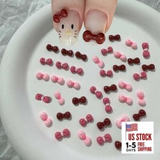 100Pcs Mini Bow Nail Art Charms Mixed 3D Resin Cat Bow Nail Charms Cute yellow