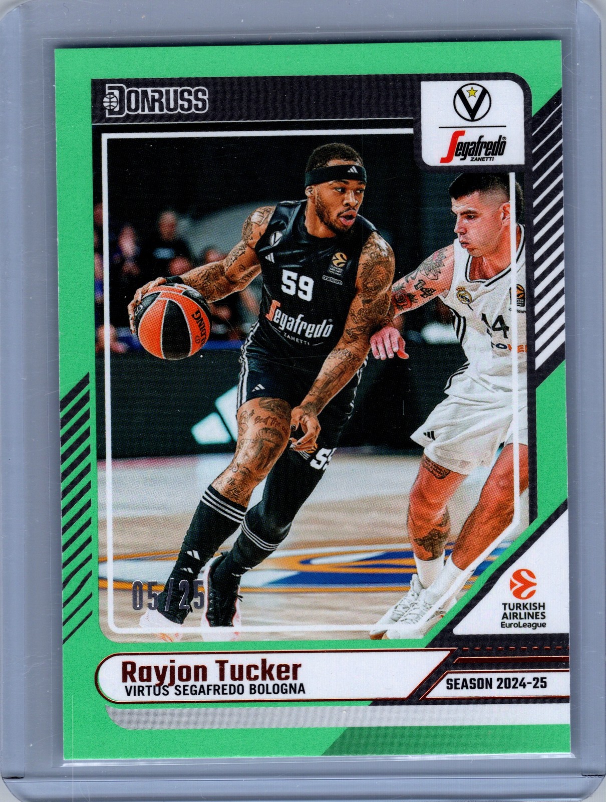 2024-25 Donruss EuroLeague #28 Rayjon Tucker Neon Green Flood #/25