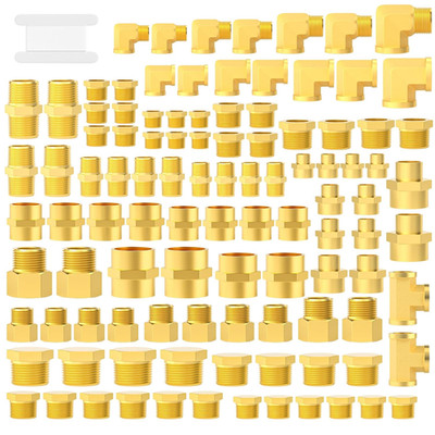 104Pcs Brass Pipe Fittings Assortment Kit, Reducing Adapter, Hex Nipple, Female