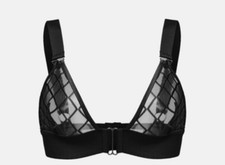 SHEIN Black Sheer Mesh Geometric Grid Front C...