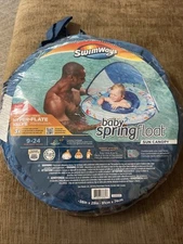 SwimWays Infant and Baby Spring Water Float - Sun Canopy Blue / Sharks 9-24 mos.