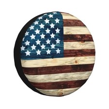 Custom Spare Tire Cover Customized Waterproof 14 Inch Wood Grain National Flag