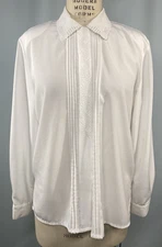 BOBBIE BROOKS Women’s Vintage Blouse SIZE LARGE white embroidered 80s 90s pleat