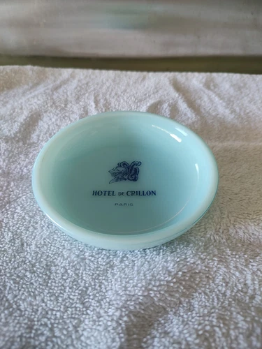 Vintage 5-Star Hotel de Crillon Paris Soap Dish White Light Blue Milk Glass