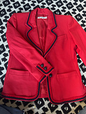 Saint Laurent Rive Gauche Red Blazer Jacket 38 Mid-Length Lined Button Trim